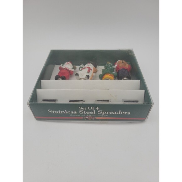 Set Of 4 Christmas Theme Butter Cheese Spreader Knives Santa Snowman Tree Bear - Picture 10 of 13